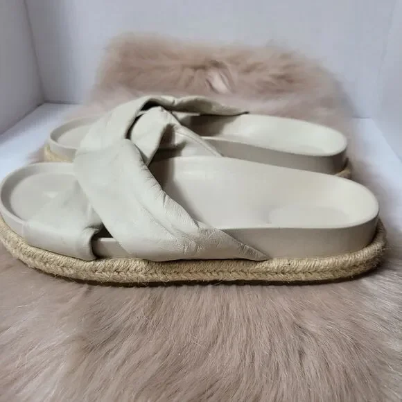 ZARA Beige Leather Slip On Cross Strap Espadrille Sandals Size 8.5 - Picture 3 of 8